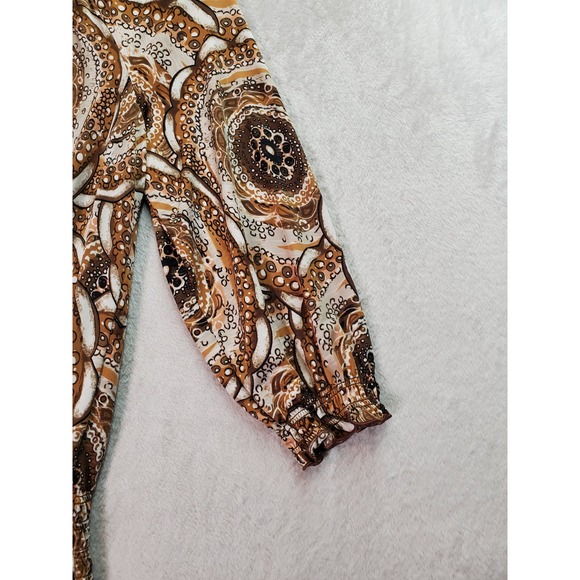 Essentials by Milano Blouse Top Womens Large Multi Geo Print Long Sleeve Pleated - Picture 4 of 8